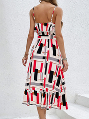 resort style striped print lace-up dress