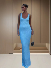 sexy U-neck slim fit sequined hip sleeveless vest dress