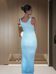 sexy U-neck slim fit sequined hip sleeveless vest dress