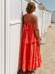 holiday style ruffled long dress with long swing and elegant beach dress