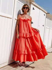 holiday style ruffled long dress with long swing and elegant beach dress