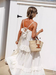 holiday style ruffled long dress with long swing and elegant beach dress