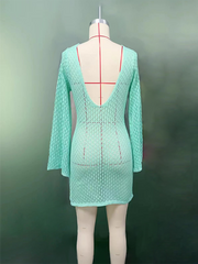 Swimwearbeach dress solid color sexy knitted hollow bikini swimsuit cover up sun protection clothing