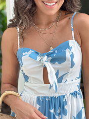 style printed suspender holiday maxi dress hollow lace dress