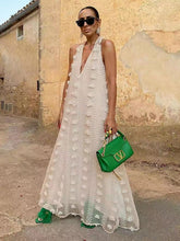 holiday style halter neck V-neck three-dimensional flower ribbon swing dress