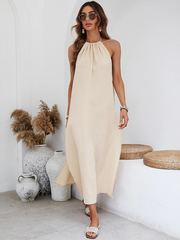 casual style design large backless seaside holiday halter dress