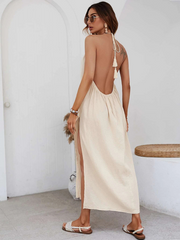 casual style design large backless seaside holiday halter dress