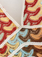 Ladies holiday casual crochet flower suspender dress