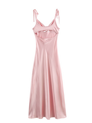 hollow design satin texture suspender dress