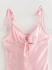 hollow design satin texture suspender dress