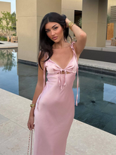 hollow design satin texture suspender dress