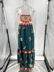 Sexy Suspender Positioning Printed Swing Dress