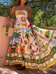 Sexy Vacation Ocean Printed Sling Swing Dress