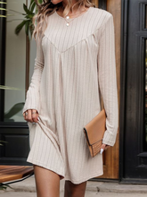 style brushed striped knitted skirt long sleeve pleated patchwork dress