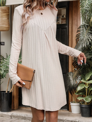 style brushed striped knitted skirt long sleeve pleated patchwork dress