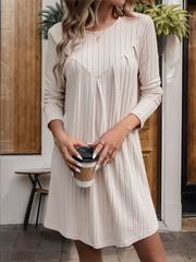 style brushed striped knitted skirt long sleeve pleated patchwork dress