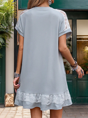 lace stitching solid color T-shirt dress