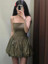 casual sexy suspender splicing puffy dress