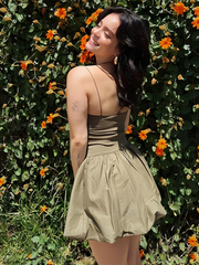 casual sexy suspender splicing puffy dress