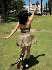 casual sexy suspender splicing puffy dress