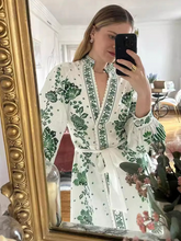 Ladies V-Neck Printed Long Sleeve Dress