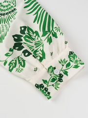 Ladies V-Neck Printed Long Sleeve Dress