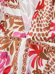 V-neck ruffled backless printed dress