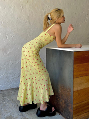 holiday style floral print suspender dress