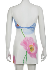 holiday style flower sexy suspender dress