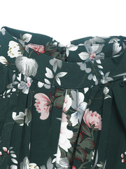 retro print elegant high waist long sleeve stand collar dress