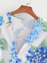 V-neck printed long-sleeved dress