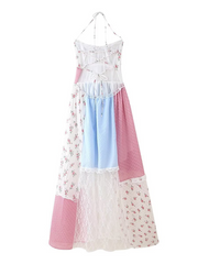 Sleeveless Sweet Halter Neck Floral Splicing Holiday Dress