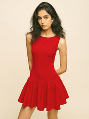 Ladies solid color sleeveless stitching dress