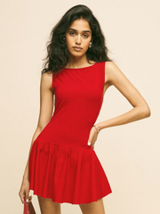 Ladies solid color sleeveless stitching dress