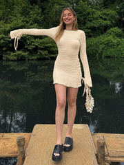 simple round neck long sleeve hot girl sexy big back tight hip dress