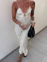 Polka Dot Print V-Neck Lace-Up Backless Suspender Dress