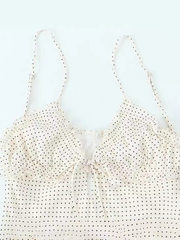 Polka Dot Print V-Neck Lace-Up Backless Suspender Dress