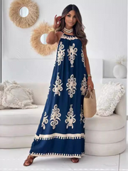 style positioning flower print backless sexy suspender dress