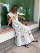 round neck short sleeve long print long dress