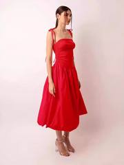 halterneck backless sleeveless gathered patchwork dress pocket dress