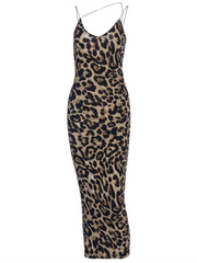 Suspender Sleeveless V-neck Leopard Snake Print Dress Sexy Midi Dress