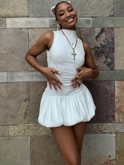 sexy back hollow slim stitching pleated dress