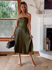 style tube top pleated leather dress