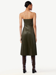 style tube top pleated leather dress
