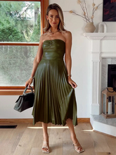 style tube top pleated leather dress