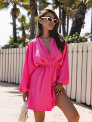 Long Sleeve V-Neck Waisted Swing Dress