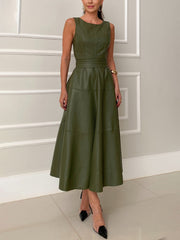 Sleeveless Casual Dress Leather