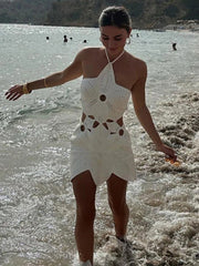 slim sexy halter neck hollow waist knitted irregular dress