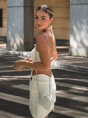 slim sexy halter neck hollow waist knitted irregular dress