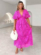 V-neck sexy waist slim fit hollow embroidery dress